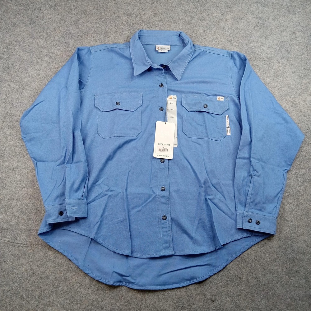 Rasco FR Uniform Shirt Womens 2XL Blue Flame Resistant Work Button Front‎